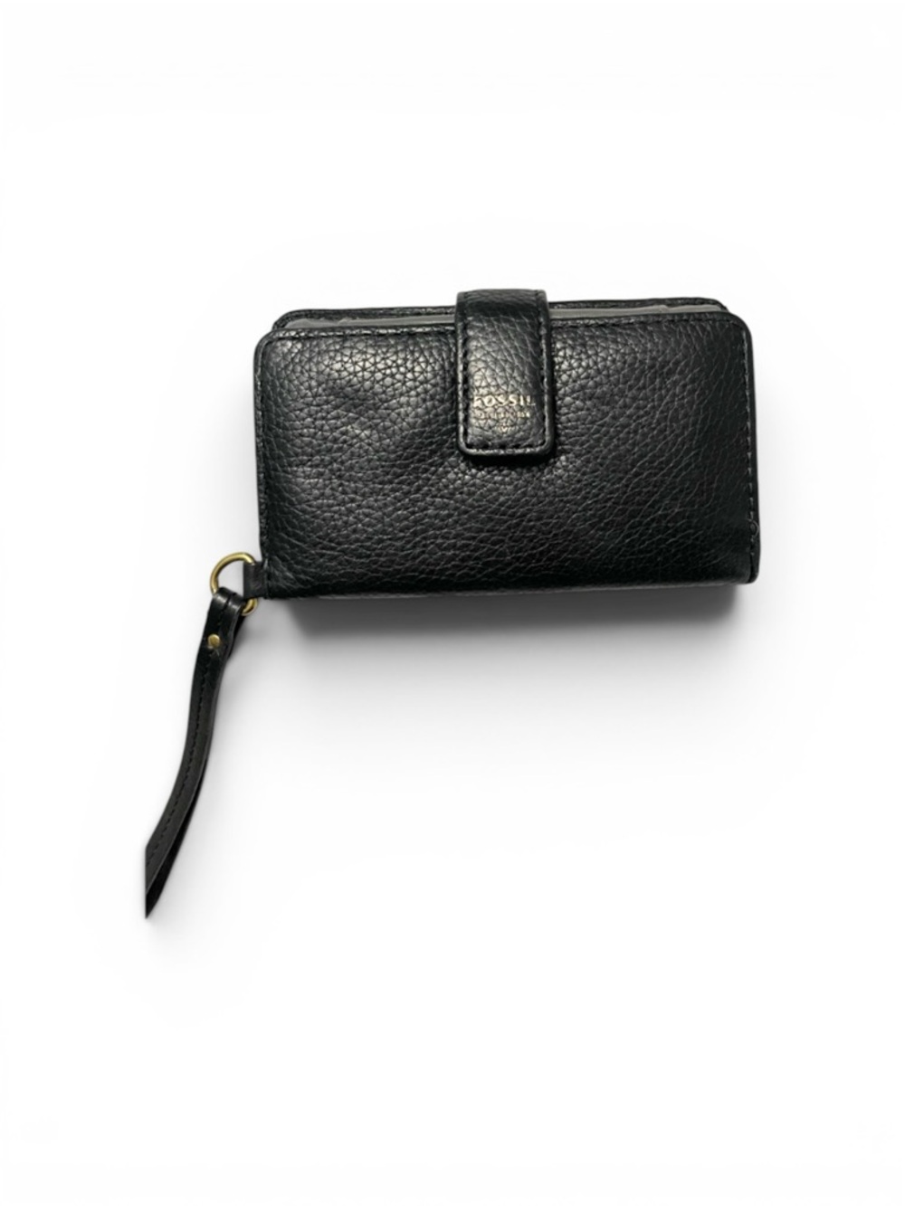 Fossil Black Pebbled Leather Wristlet Wallet with Strap